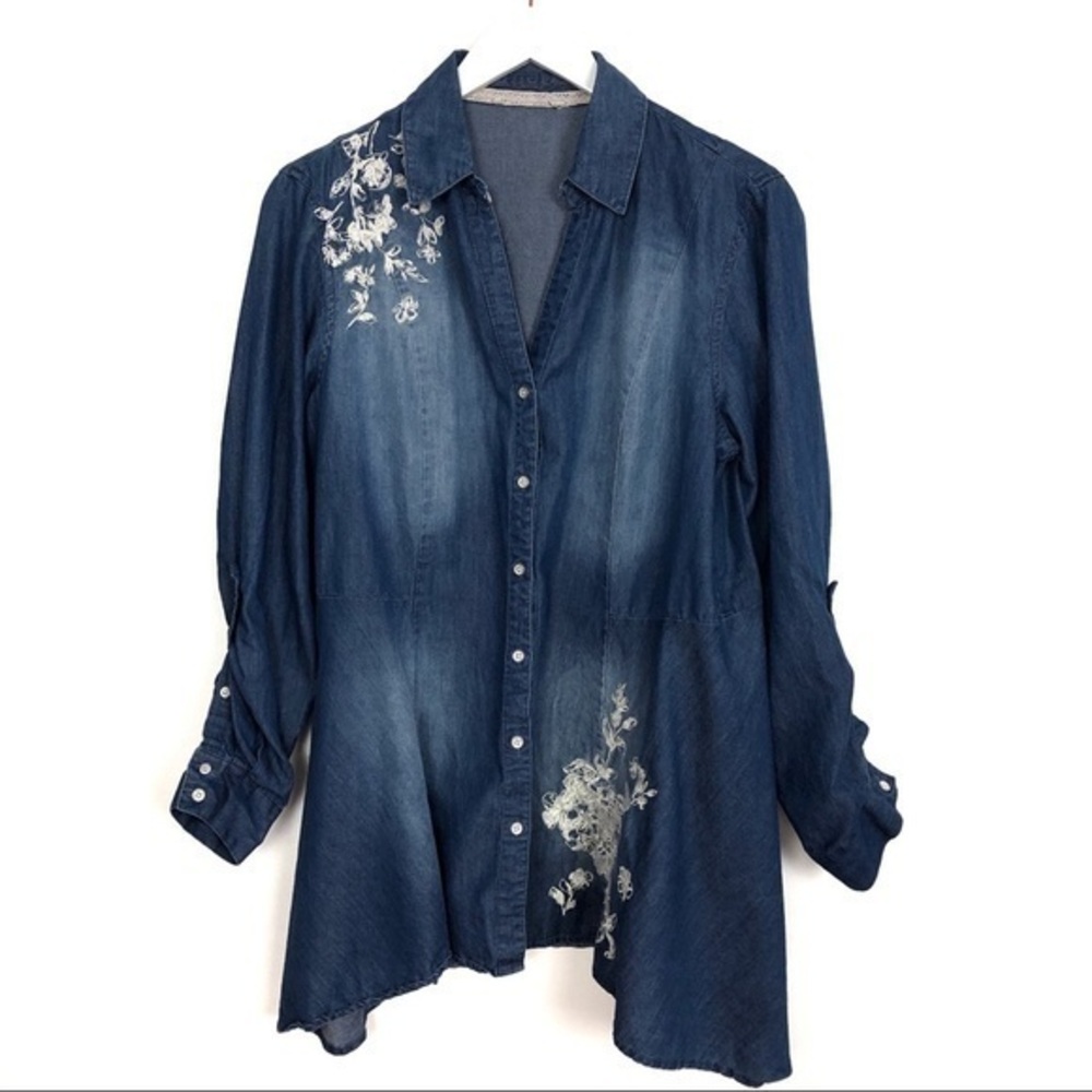 Vintage America Blues Embroidered Denim Top Large